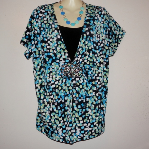 Notations 1X Layered Look Jeweled Stretch Top H250 - Picture 1 of 5